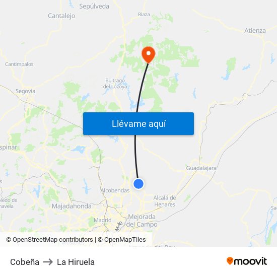 Cobeña to La Hiruela map