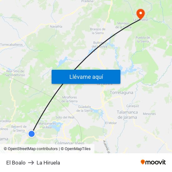 El Boalo to La Hiruela map