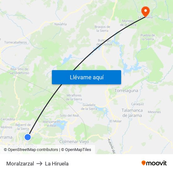 Moralzarzal to La Hiruela map
