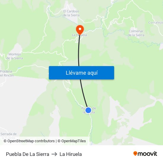Puebla De La Sierra to La Hiruela map