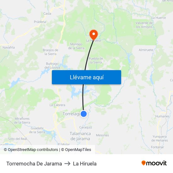 Torremocha De Jarama to La Hiruela map