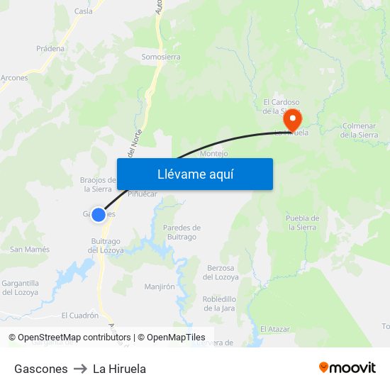 Gascones to La Hiruela map