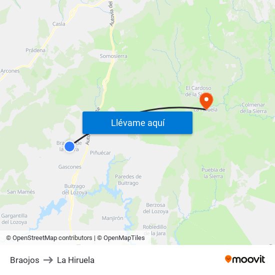 Braojos to La Hiruela map