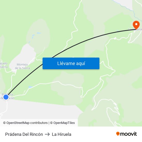 Prádena Del Rincón to La Hiruela map