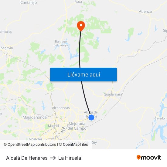Alcalá De Henares to La Hiruela map