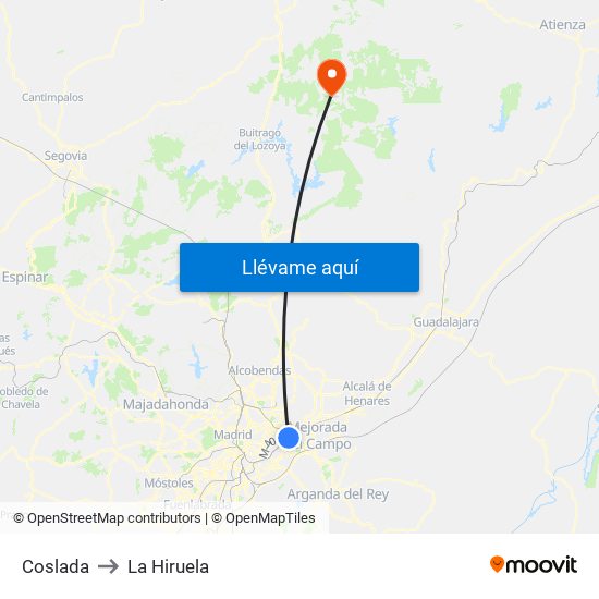 Coslada to La Hiruela map