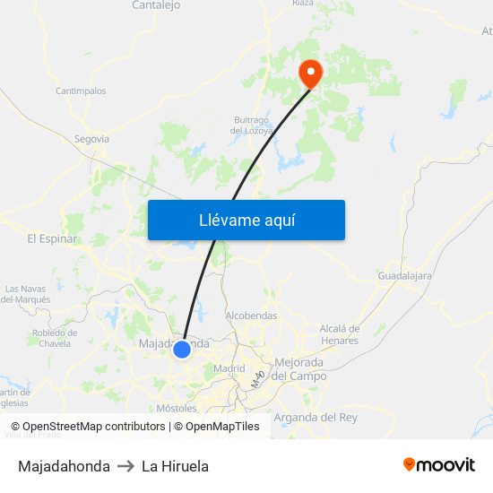 Majadahonda to La Hiruela map