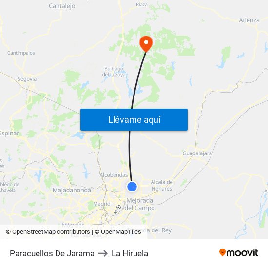 Paracuellos De Jarama to La Hiruela map