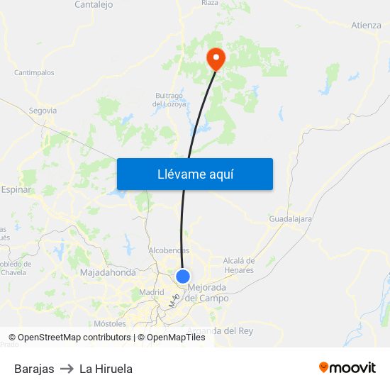 Barajas to La Hiruela map