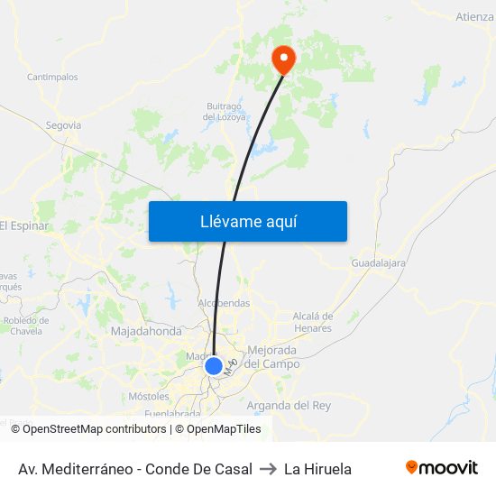 Av. Mediterráneo - Conde De Casal to La Hiruela map