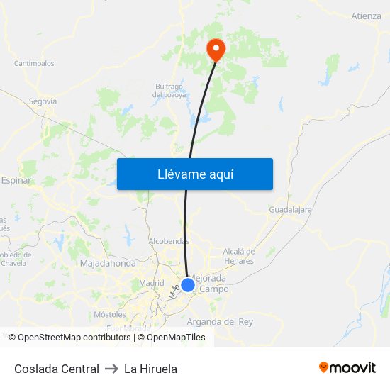 Coslada Central to La Hiruela map