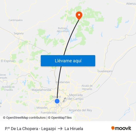 P.º De La Chopera - Legazpi to La Hiruela map