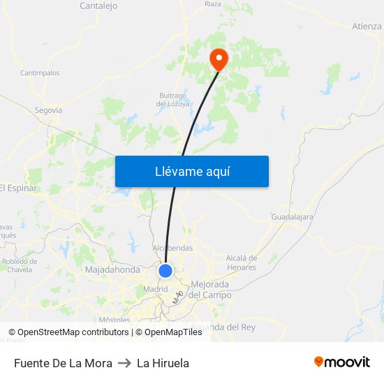 Fuente De La Mora to La Hiruela map