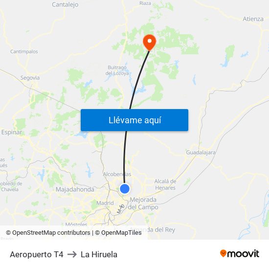 Aeropuerto T4 to La Hiruela map