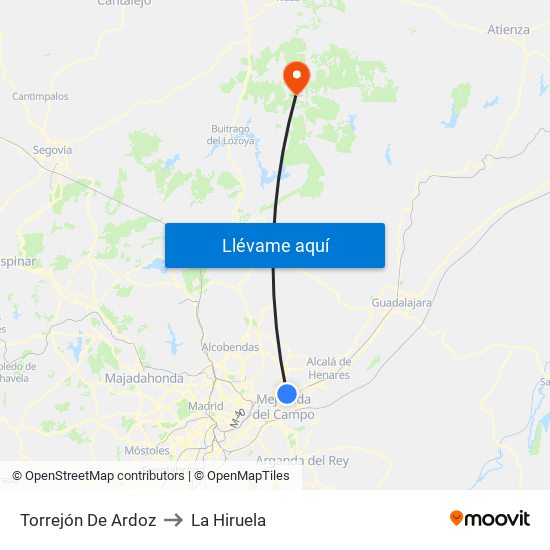 Torrejón De Ardoz to La Hiruela map