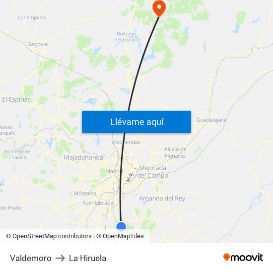Valdemoro to La Hiruela map