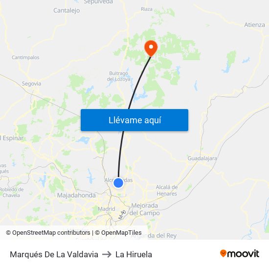 Marqués De La Valdavia to La Hiruela map