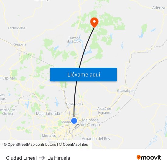 Ciudad Lineal to La Hiruela map