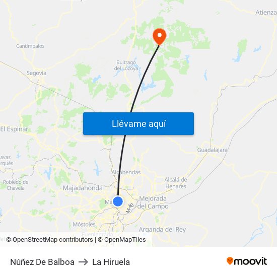 Núñez De Balboa to La Hiruela map