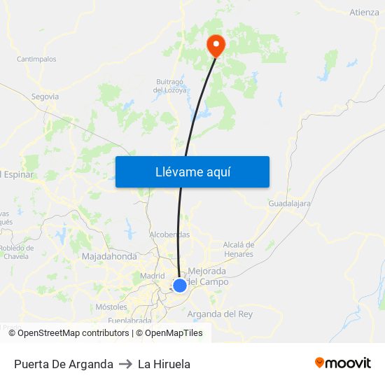 Puerta De Arganda to La Hiruela map
