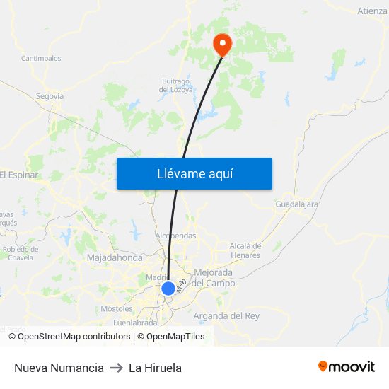 Nueva Numancia to La Hiruela map