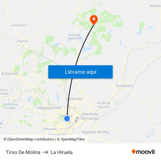 Tirso De Molina to La Hiruela map