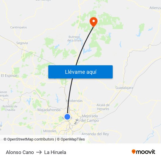 Alonso Cano to La Hiruela map