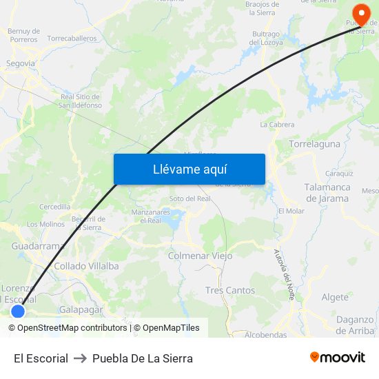 El Escorial to Puebla De La Sierra map