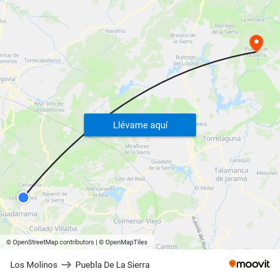Los Molinos to Puebla De La Sierra map