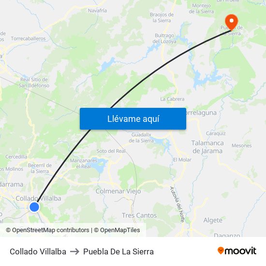 Collado Villalba to Puebla De La Sierra map