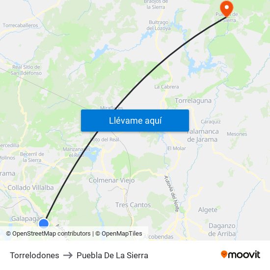 Torrelodones to Puebla De La Sierra map