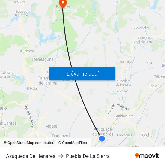 Azuqueca De Henares to Puebla De La Sierra map