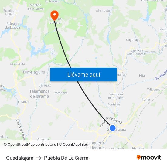 Guadalajara to Puebla De La Sierra map