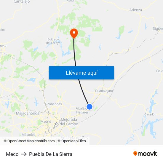 Meco to Puebla De La Sierra map
