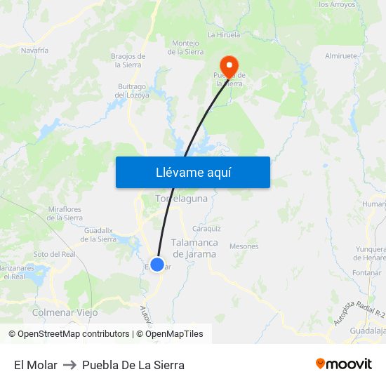 El Molar to Puebla De La Sierra map