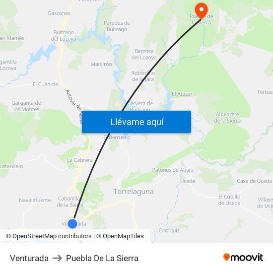 Venturada to Puebla De La Sierra map