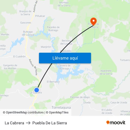 La Cabrera to Puebla De La Sierra map