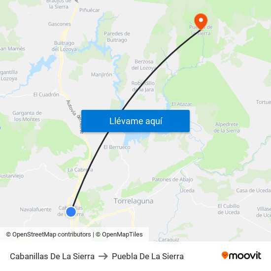 Cabanillas De La Sierra to Puebla De La Sierra map