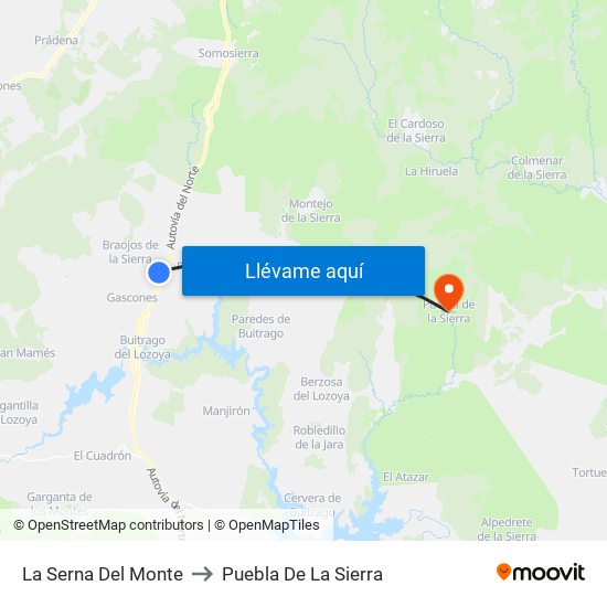 La Serna Del Monte to Puebla De La Sierra map