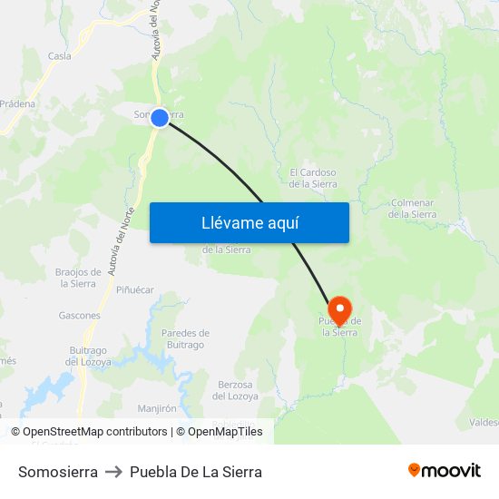 Somosierra to Puebla De La Sierra map