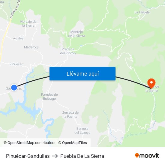 Pinuécar-Gandullas to Puebla De La Sierra map
