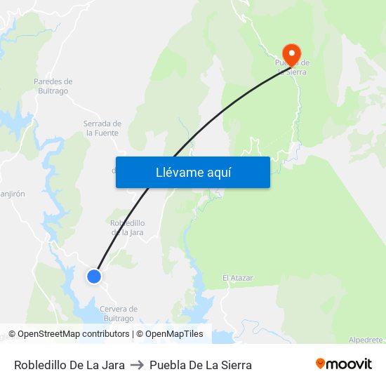 Robledillo De La Jara to Puebla De La Sierra map