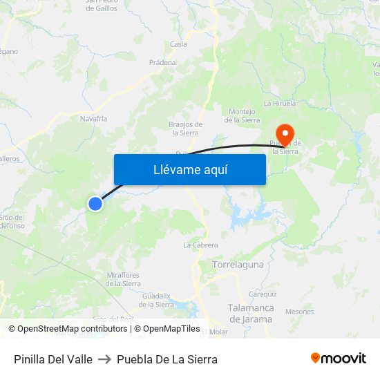 Pinilla Del Valle to Puebla De La Sierra map