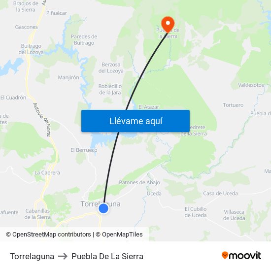 Torrelaguna to Puebla De La Sierra map