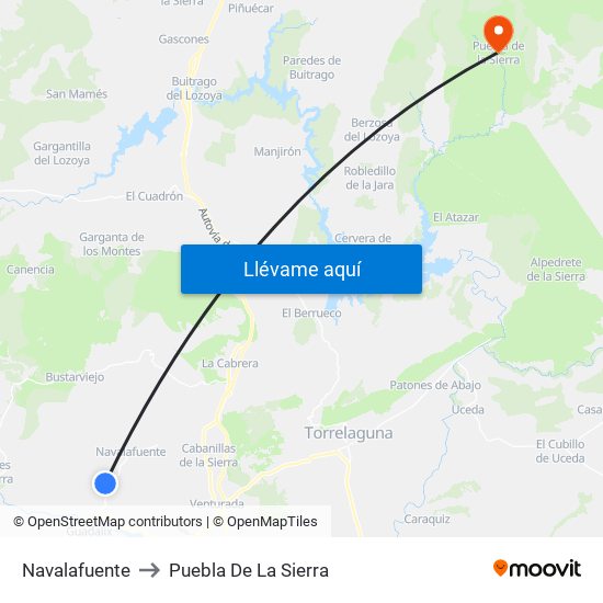 Navalafuente to Puebla De La Sierra map