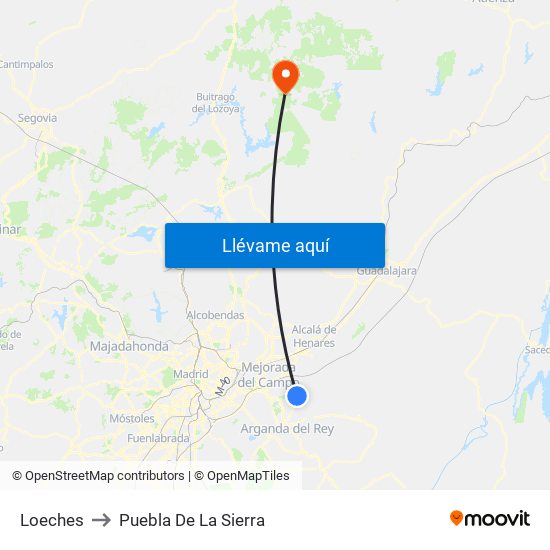 Loeches to Puebla De La Sierra map