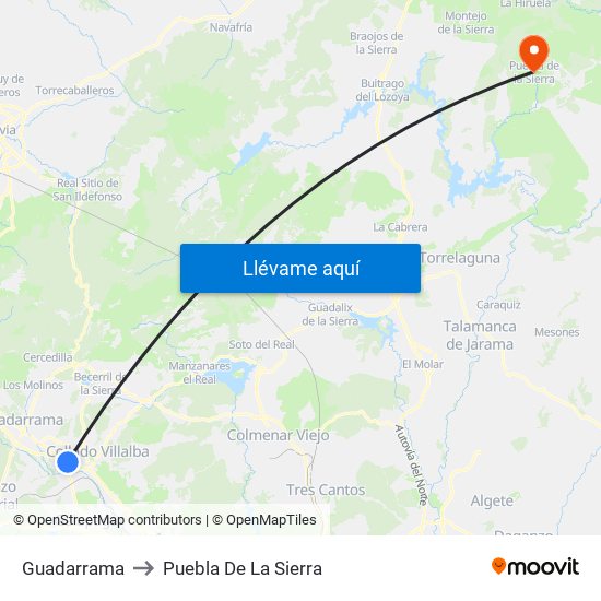 Guadarrama to Puebla De La Sierra map