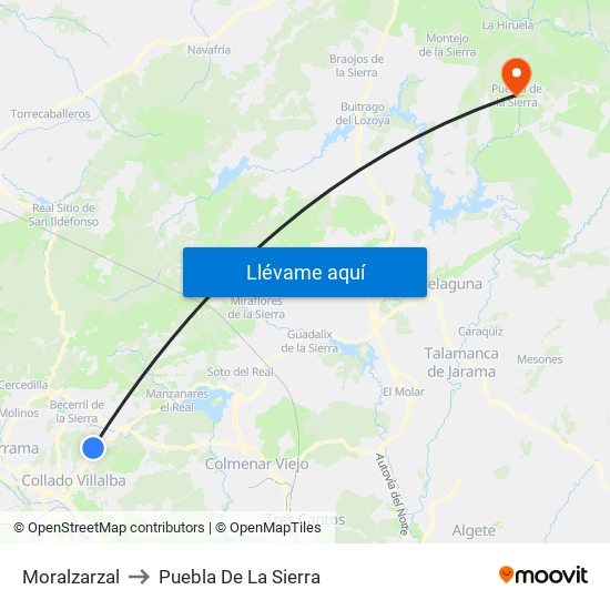 Moralzarzal to Puebla De La Sierra map