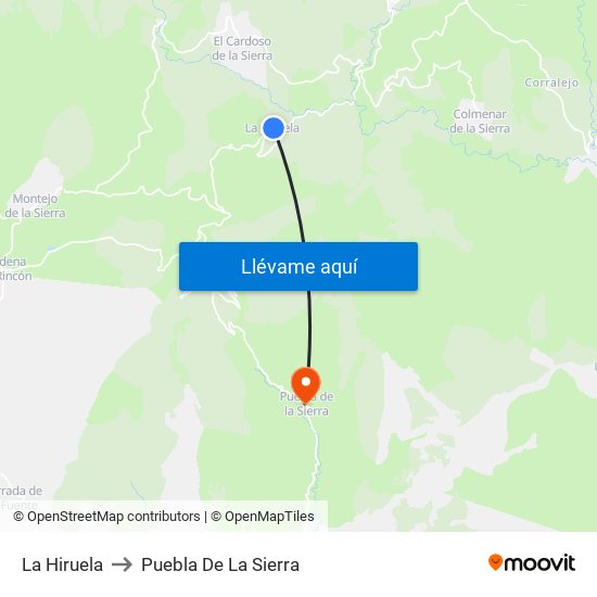 La Hiruela to Puebla De La Sierra map