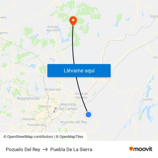 Pozuelo Del Rey to Puebla De La Sierra map